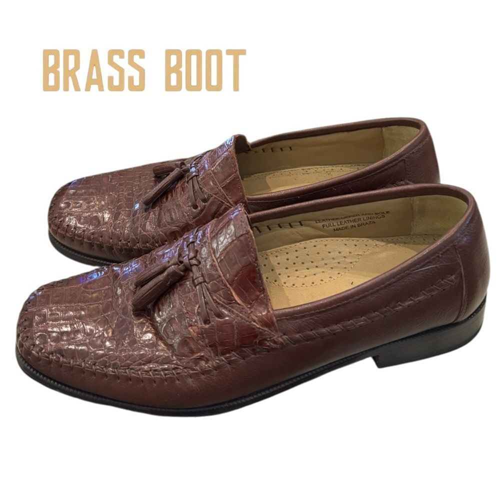 Brass Boot Men's Alligator Brown Slip-on Tassel Loafers 11.5